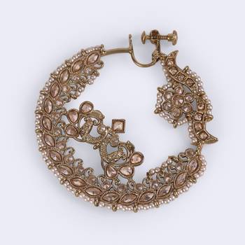 Traditional peacock and flower shape gold plated nose ring(nathiya) for women 2
