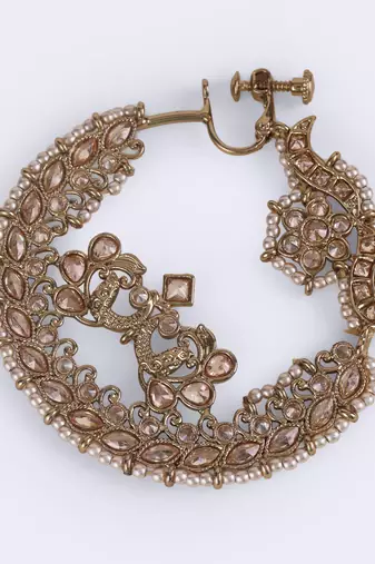 Traditional peacock and flower shape gold plated nose ring(nathiya) for women