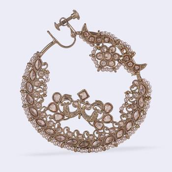 Traditional peacock and flower shape gold plated nose ring(nathiya) for women 3