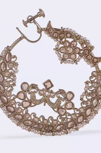 Traditional peacock and flower shape gold plated nose ring(nathiya) for women