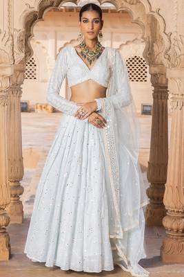 ICEBLUE SEQUIN EMBROIDERED SILK A LINE LEHENGA CHOLI WITH DUPATTA 1