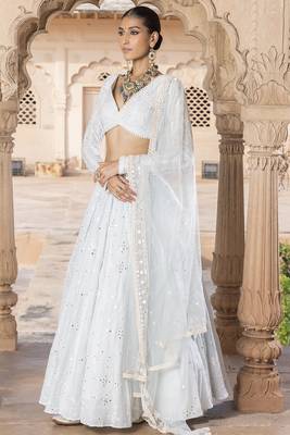 ICEBLUE SEQUIN EMBROIDERED SILK A LINE LEHENGA CHOLI WITH DUPATTA 4