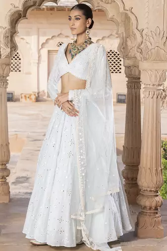 ICEBLUE SEQUIN EMBROIDERED SILK A LINE LEHENGA CHOLI WITH DUPATTA
