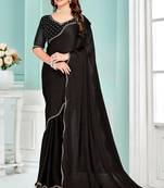 Black Zarkan embroidered Satin Chiffon Silk Saree With Matching Blouse