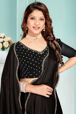 Black Zarkan embroidered Satin Chiffon Silk Saree With Matching Blouse 2