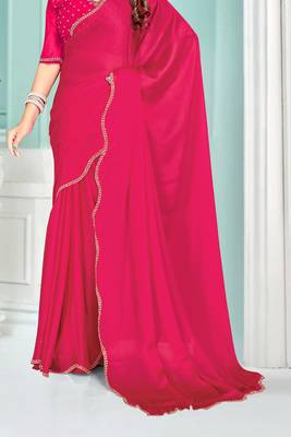 Magenta Zarkan embroidered Satin Chiffon Silk Saree With Matching Blouse 4