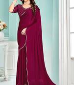 Purple Zarkan embroidered Satin Chiffon Silk Saree With Matching Blouse