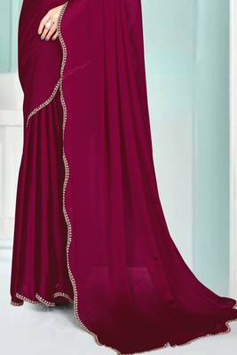 Purple Zarkan embroidered Satin Chiffon Silk Saree With Matching Blouse 4