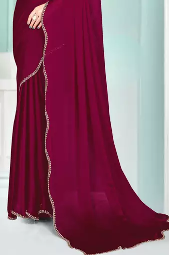 Purple Zarkan embroidered Satin Chiffon Silk Saree With Matching Blouse