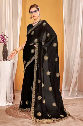 black two tone silk blend saree