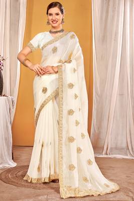 white two tone silk blend saree 1