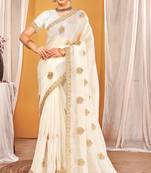 White Zari Embroidered Two Tone Silk Saree With Matching Blouse