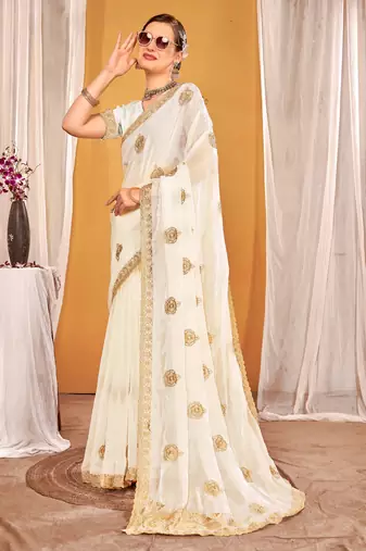 white two tone silk blend saree