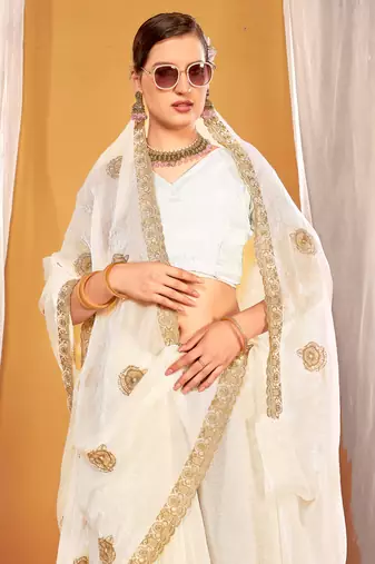 white two tone silk blend saree