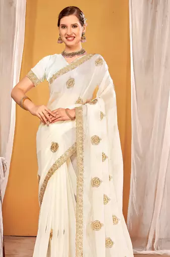 white two tone silk blend saree