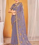 Lavender Zari Embroidered Two Tone Silk Saree With Matching Blouse
