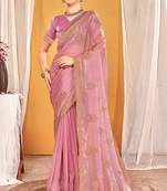 Pink Zari Embroidered Two Tone Silk Saree With Matching Blouse