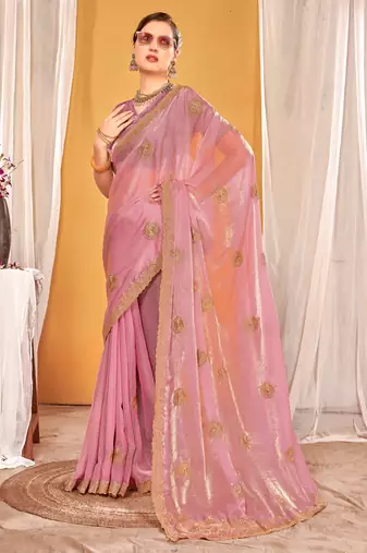 pink two tone silk blend saree
