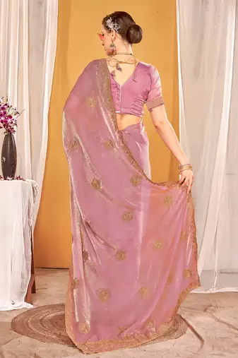 pink two tone silk blend saree
