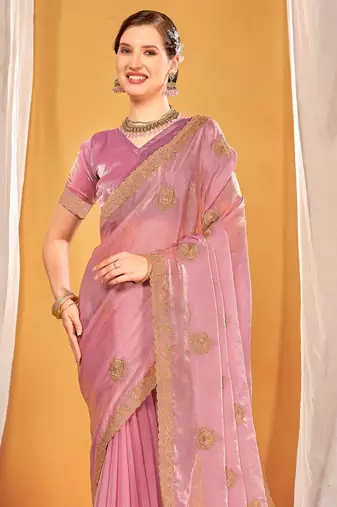 pink two tone silk blend saree