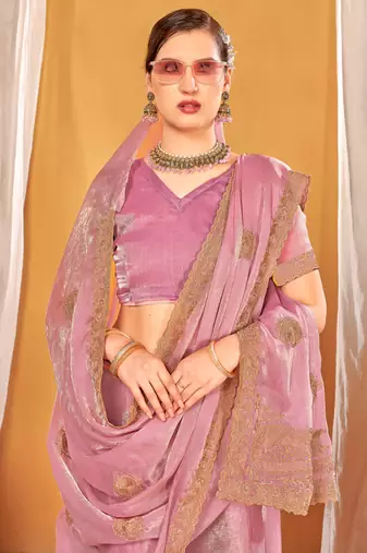 pink two tone silk blend saree