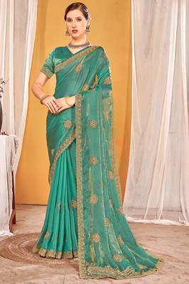 green two tone silk blend saree 1