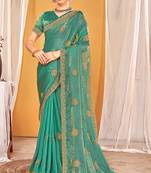 Green Zari Embroidered Two Tone Silk Saree With Matching Blouse