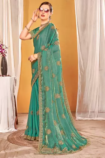 green two tone silk blend saree