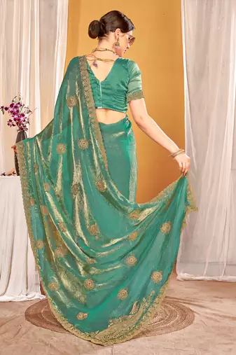 green two tone silk blend saree