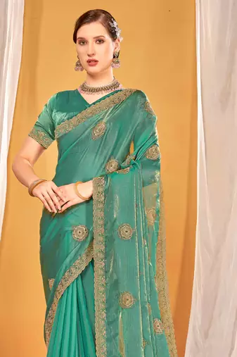 green two tone silk blend saree
