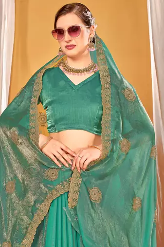 green two tone silk blend saree