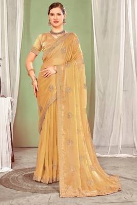 beige two tone silk blend saree 1