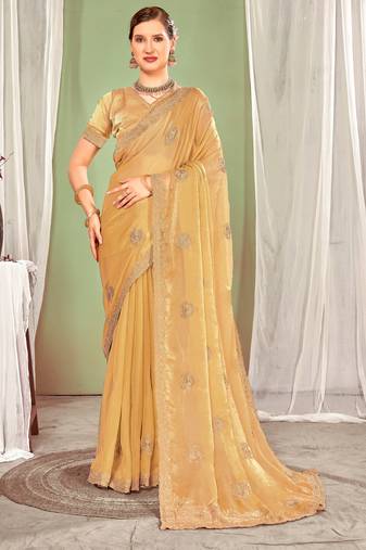 Beige Zari Embroidered Two Tone Silk Saree With Matching Blouse