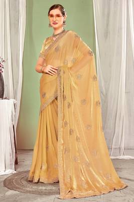 beige two tone silk blend saree 2