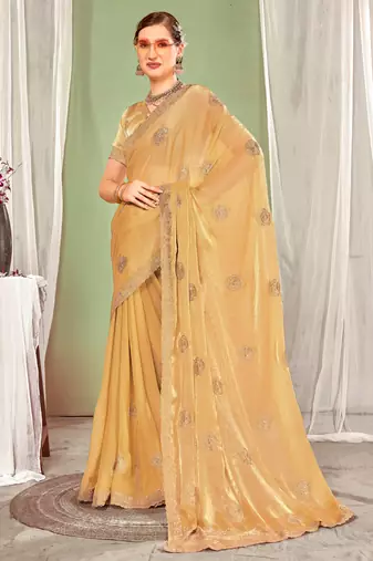 beige two tone silk blend saree