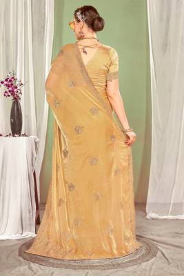 beige two tone silk blend saree 3