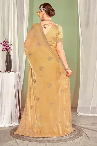beige two tone silk blend saree
