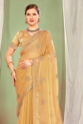 beige two tone silk blend saree 4