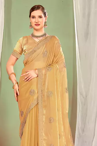 beige two tone silk blend saree