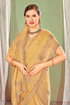 beige two tone silk blend saree 5