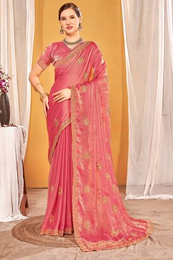 Pink Zari Embroidered Two Tone Silk Saree With Matching Blouse