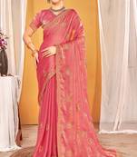 Pink Zari Embroidered Two Tone Silk Saree With Matching Blouse