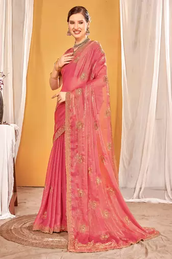 pink two tone silk blend saree