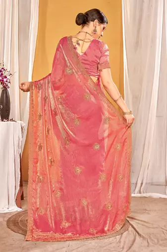 pink two tone silk blend saree