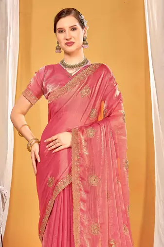 pink two tone silk blend saree