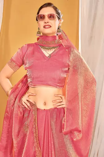 pink two tone silk blend saree