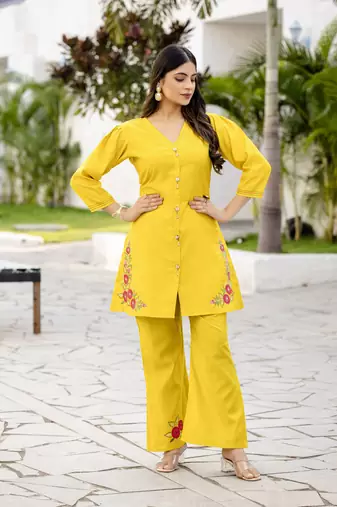 Yellow Viscose Silk Kurta With Trouser 