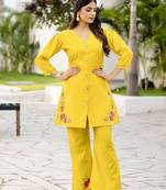 Yellow Viscose Silk Kurta With Trouser 