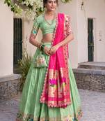 Pista Green Zari Weaving Lehenga Choli With Dupatta