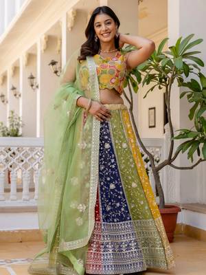 multi color georgette sequins lehenga set choli with dupatta 1